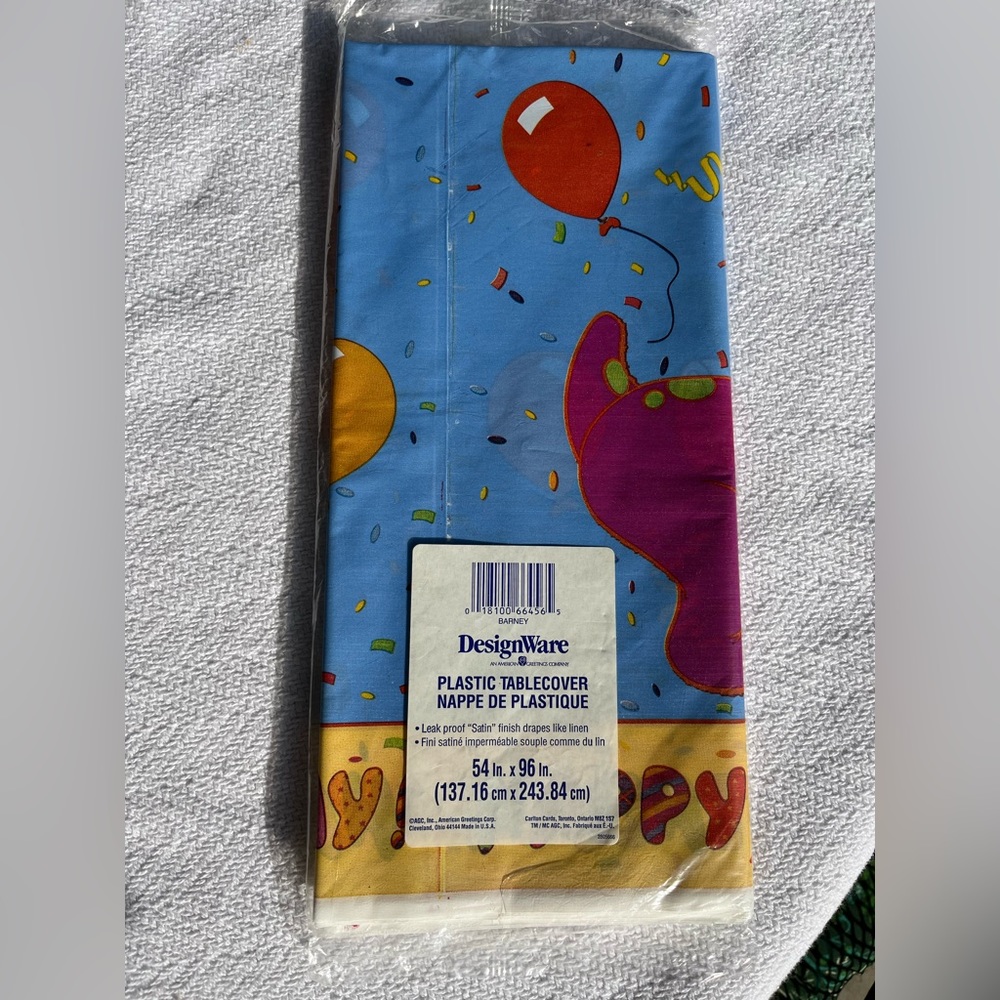 Vintage Barney Plastic Tablecover 54” x 96” Never Opened 2000